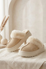 Beige Faux Suede Platform Slipper Mules - Moix