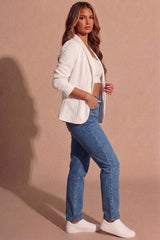 White  Tailored Open Front Blazer-Roman