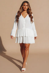 Cream Oversized Pleated Frill Tiered Mini Dress- Cashy