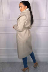 Beige Waterfall Duster Belted Long Coat - Pola