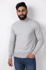 Mens Ecru Marl Ribbed High Neck Long Sleeve Jumper - Turtle