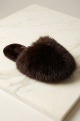 Brown Fluffy Faux Fur Slippers Soft Plush Indoor Mules- Ciona
