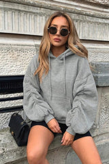 Dark Grey Oversized Ruched Sleeve Hoodie - Luella