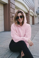 Pink Oversized Matching Drawstring Rib Cuff & Hem Pocket Hoodie - Melissa