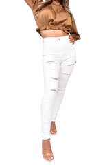 White Mid Distressed High Waisted Skinny Jeans – Brooke