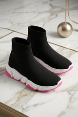 Fuchsia Knit Slip-On Sock Trainer Sneakers with Sole Detail – Bella