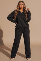 Black Oversized Long Sleeve Rugby Top and Trouser Co Ord Set - Marizel