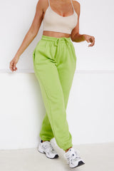 Light Green Oversized High Waisted Shirred Drawstring Pocket Detail Cuffed Joggers - Samira