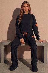 Black Oversized Lounge Set With Pink Detail - Paion