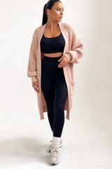 Dusty pink Knitted Long Sleeve Midi Cardigan - Georgia