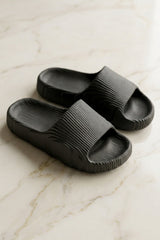 Black Ribbed Platform Slide Sandals - Rava