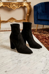 Black Cow Print Block Chunky Heel Ankle Western Boots - Miraluna