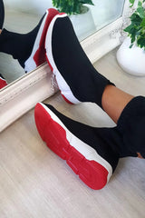 Red Knit Slip-On Sock Trainer Sneakers with Sole Detail – Bella