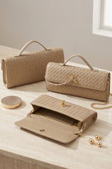 Beige Woven Clutch Shoulder Bag - Sofia