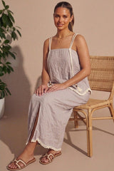 Mocha Tassel Trim Shoulder Top & Maxi Skirt Co-Ord Set - Byach