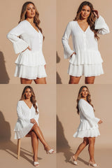 Cream Oversized Pleated Frill Tiered Mini Dress- Cashy