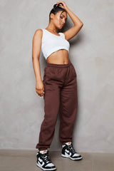 Chocolate Oversized High Waisted Shirred Drawstring Pocket Detail Cuffed Joggers - Samira