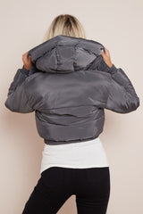 Charcoal Cropped Padded Long Sleeve Zip Front Shower Proof Jacket - Harper