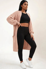 Dusty pink Knitted Long Sleeve Midi Cardigan - Georgia
