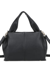 Black Textured Faux Leather Grab Bag With Shoulder Strap - Jimax