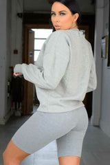 Grey Marl Oversized Crew Neck Rib Cuff & Hem Long Sleeve Sweatshirt - Melanie