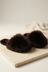 Brown Fluffy Faux Fur Slippers Soft Plush Indoor Mules- Ciona