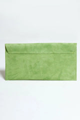 Green Suede Envelope Luxe Clutch Bag - Laura