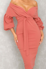 Pink Belted Bodycon Midi Dress  - Angelica