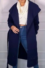 Navy Waterfall Duster Belted Long Coat - Pola