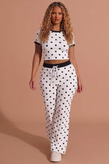 White Polka Dot Crop Top & Wide Leg Co-Ord Set-Uina