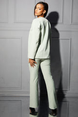 Sage Long Sleeve Styled Collarless Open Front Blazer- Leyla