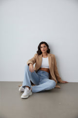 Camel Single Breasted Pocket Detail Coat- Kyiana