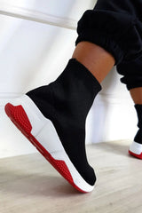 Red Knit Slip-On Sock Trainer Sneakers with Sole Detail – Bella