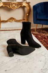 Black Cow Print Block Chunky Heel Ankle Western Boots - Miraluna