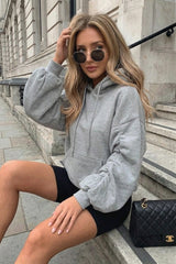 Dark Grey Oversized Ruched Sleeve Hoodie - Luella