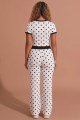 White Polka Dot Crop Top & Wide Leg Co-Ord Set-Uina