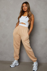 Tan Oversized High Waisted Shirred Drawstring Pocket Detail Cuffed Joggers - Samira