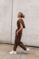 Chocolate Oversized High Waisted Shirred Drawstring Pocket Detail Cuffed Joggers - Samira