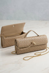 Beige Woven Clutch Shoulder Bag - Sofia