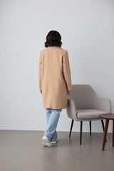 Camel Single Breasted Pocket Detail Coat- Kyiana