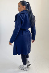 Navy Waterfall Duster Belted Long Coat - Pola