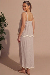 Mocha Tassel Trim Shoulder Top & Maxi Skirt Co-Ord Set - Byach