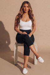 Black High Waisted Crop Leggings - Moinxo