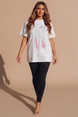 White Abstract Face Print Oversized T-Shirt Pack of 2 - Jynava