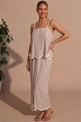 Mocha Tassel Trim Shoulder Top & Maxi Skirt Co-Ord Set - Byach