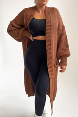 Chocolate Knitted Long Sleeve Pocket Detail Ribbed Cardigan - Leanne