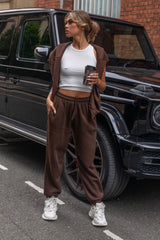 Chocolate Oversized High Waisted Shirred Drawstring Pocket Detail Cuffed Joggers - Samira