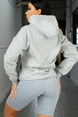 Grey Marl Oversized Matching Drawstring Rib Cuff & Hem Pocket Hoodie - Melissa