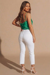 White Mid Rise Cropped Flared Jeans - Mirelda