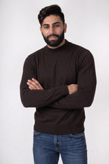Mens Chocolate Ribbed High Neck Long Sleeve Jumper - Turtle